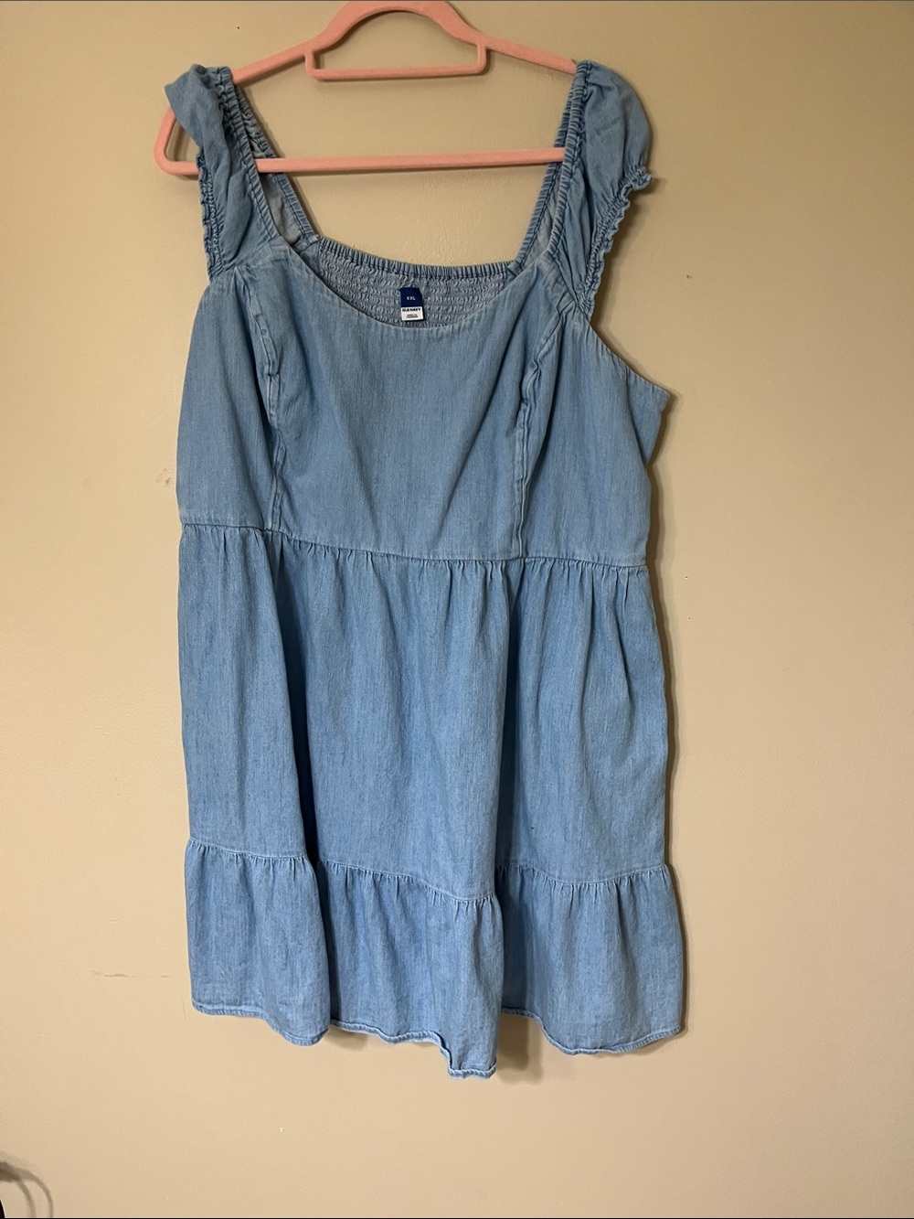 Old Navy Light Blue Denim Tiered Sundress with Ruffle Straps
